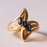 Anello vintage in oro 18K con zaffiri, anni ‘60