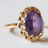 Anello vintage da cocktail in oro 18K con zaffiro viola, anni ‘60/‘70