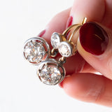 Orecchini antichi in oro giallo 18K e argento con diamanti di taglio vecchia miniera (4.50ctw ca.), anni ‘10
