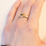 Anello vintage in oro 18K con granato e pietre bianche, anni ‘70