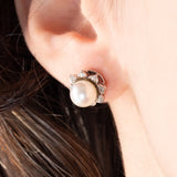 🌸Orecchini vintage in oro bianco 18K con perle e diamanti, anni ‘60