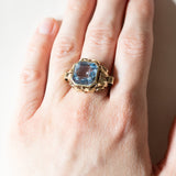 Anello vintage in oro 14K con spinello azzurro, anni ‘60/‘70