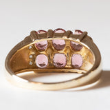 Anello vintage in oro 9K con tormaline rosa e diamanti, anni ‘80/‘90