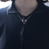 Collier vintage in oro 14K con ametista (7.80ct ca.) e diamanti (0.08ct ca.), anni ‘60/‘70