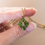 Collana vintage in oro 8K con cromodiopsidi e diamanti, anni ‘80
