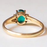 Anello vintage in oro 18K con smeraldo sintetico e diamanti, anni ‘70/‘80