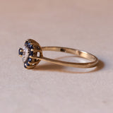 Anello vintage a cuore in oro 18K con topazi e diamante, anni ‘60/‘70