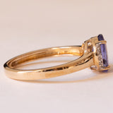 Anello vintage in oro 9K con tanzanite e zaffiri bianchi, anni ‘80