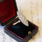 Vintage 18K gold navette ring with diamonds (2.80ctw approx.), 1940s / 1950s