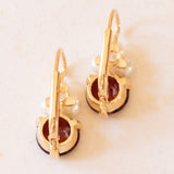 Orecchini vintage in oro giallo 18K con granati e perle, anni '60
