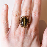 Anello vintage in oro 14K con occhio di tigre, anni ‘70
