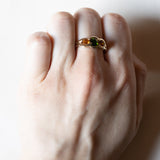 🎃 Anello trilogy vintage in oro 9K con cromodiopside e quarzi arancioni, anni ‘80