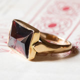🥀 Anello vintage in oro 18K con granato, anni ‘40/‘50