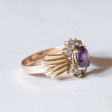 Vintage 18K gold ring with amethyst and white glass paste, 1940s / 1950s