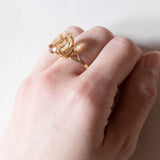 Anello vintage da cocktail in oro 18K con quarzo citrino (6ct ca.), anni ‘50/‘60