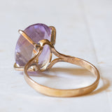 Anello vintage da cocktail in oro 18K con ametista viola chiaro, anni ‘60