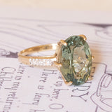 9K gold ring with green tourmaline and white stones, 1960s