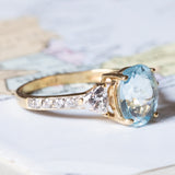 Vintage 18K gold ring with synthetic blue spinel and white stones, 1980s