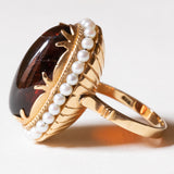 đ Anello vintage in oro 18K con ambra e perline, anni '50
