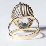 Anello vintage da cocktail in oro 14K con acquamarina (10ct ca.), anni ‘60/‘70