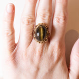 Anello vintage in oro 14K con occhio di tigre, anni ‘70
