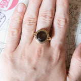 Anello vintage da cocktail in oro 14K con quarzo fumè, anni ‘60
