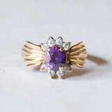 Vintage 18K gold ring with amethyst and white glass paste, 1940s / 1950s