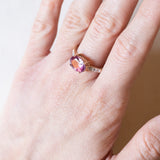 Anello vintage in oro 9K con spinello rosa e diamanti, anni ‘80