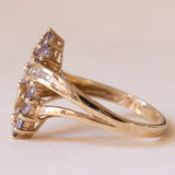 Anello vintage a navette in oro 8K con ioliti lilla e diamanti, anni ‘70