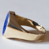 Anello antico da sigillo in oro 14K con lapislazzuli inciso, anni ‘30