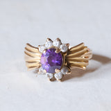 Vintage 18K gold ring with amethyst and white glass paste, 1940s / 1950s