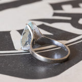 Anello vintage in oro bianco 18K con acquamarina, anni ‘70/‘80