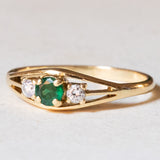 Trilogy vintage in oro 18K con smeraldo e diamanti (0.10ctw ca.), anni ‘70