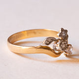 Anello vintage in oro 18K e argento con diamanti e pietra bianca, anni ‘50