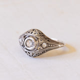 Anello di transizione Art Nouveau-Art Déco in oro 14K e argento con diamanti, anni '20/'30