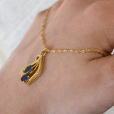 Collana vintage in oro 14K con pendente con zaffiri e diamanti, anni ‘70/‘80
