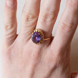 Anello vintage da cocktail in oro 18K con zaffiro viola, anni ‘60/‘70
