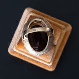 Anello vintage da cocktail in oro 14K con quarzo fumé (21ct ca.), anni ‘60/‘70