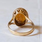 Anello vintage in oro 18K con quarzo citrino arancione, anni ‘70