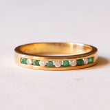 Anello vintage in oro 18K con smeraldi (0.12ctw ca.) e diamanti (0.10ctw ca.), anni ‘70