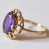 Anello vintage da cocktail in oro 18K con zaffiro viola, anni ‘60/‘70