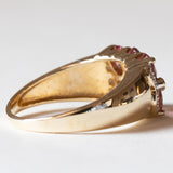 Anello vintage in oro 9K con tormaline rosa e diamanti, anni ‘80/‘90