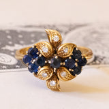 Anello vintage in oro 18K con zaffiri e diamanti, anni ‘70
