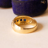 Anello vintage in oro 18K con zaffiri e diamanti, anni ‘50