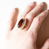 đ Anello vintage in oro 18K con ambra e perline, anni '50