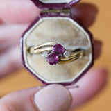 Contrarier ring in 14K gold with rubies (approx.0.25ctw) and diamonds (approx.0.05ctw), 1970s