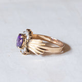 Vintage 18K gold ring with amethyst and white glass paste, 1940s / 1950s