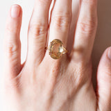 Anello vintage da cocktail in oro 18K con quarzo citrino (6ct ca.), anni ‘50/‘60