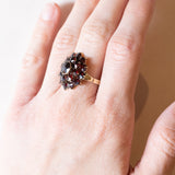 Anello vintage a margherita in oro 8K con granati, anni ‘60