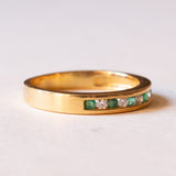 Anello vintage in oro 18K con smeraldi (0.12ctw ca.) e diamanti (0.10ctw ca.), anni ‘70